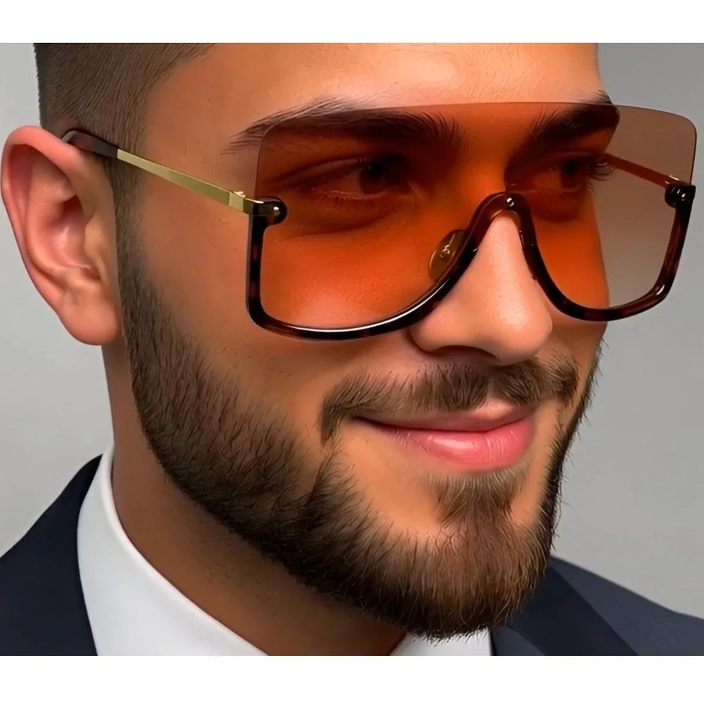 Festival Music Sunglasses Men Tortoise Frame Orange Lens Metal Arms UV400 Lentes